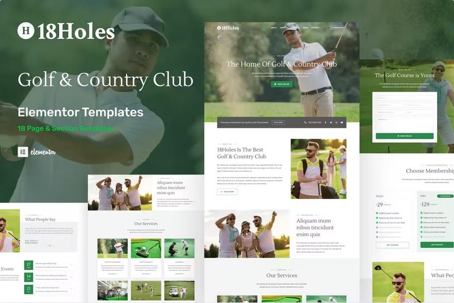 18HOLES – GOLF & COUNTRY CLUB WEBSITE ELEMENTOR TEMPLATE KIT